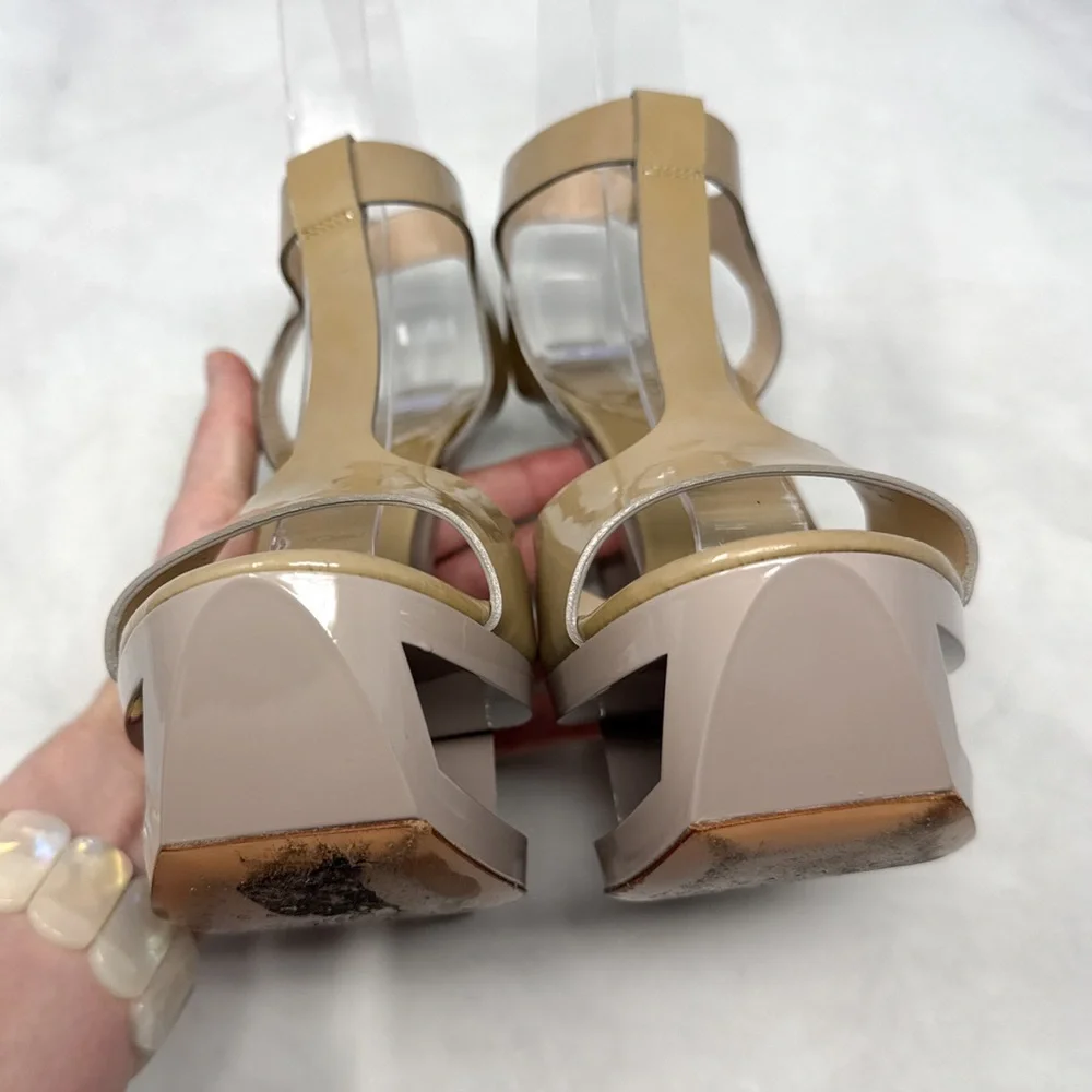 CASADEI Vintage Y2K Sky High Chunky Platform Patent Leather T Strap Sandal Heels